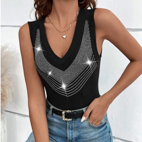 Black Rhinestone Tank Top - Picture 3 of 7